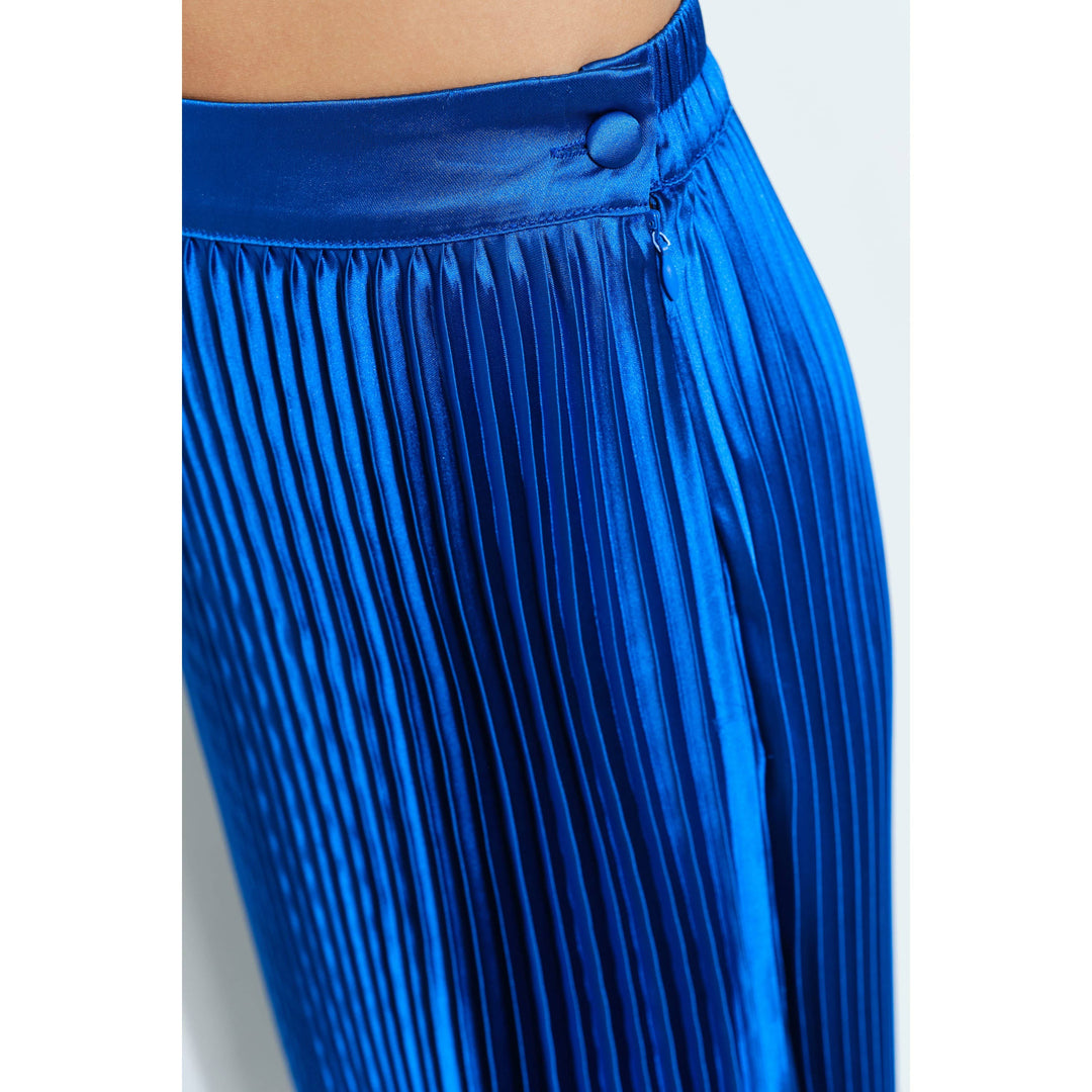 High Waist Satin Pleated Long Skirt