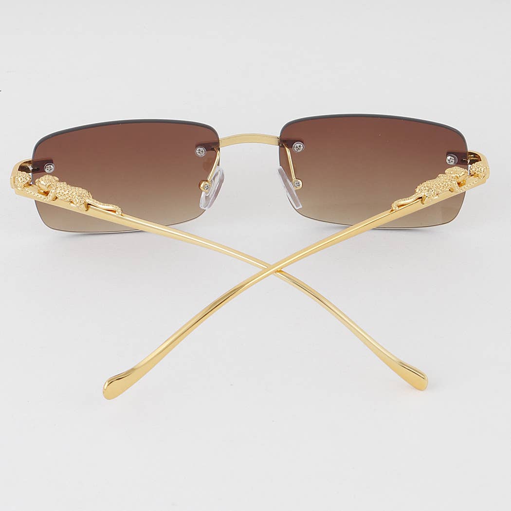 Rimless Cheetah Rectangular Sunglasses