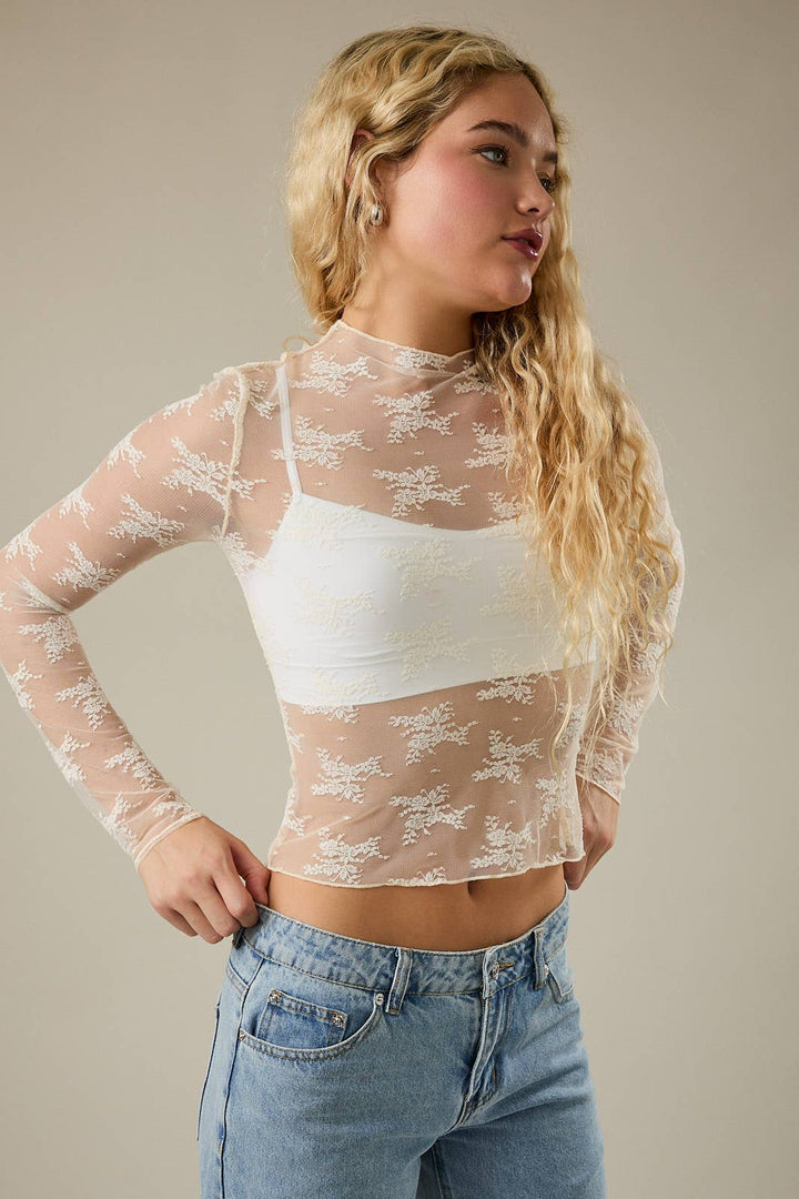 SHEER LACE LONG SLEEVE TOP