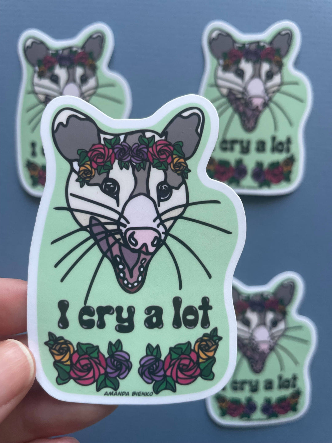 Crying Emotional Possum Flower Sticker