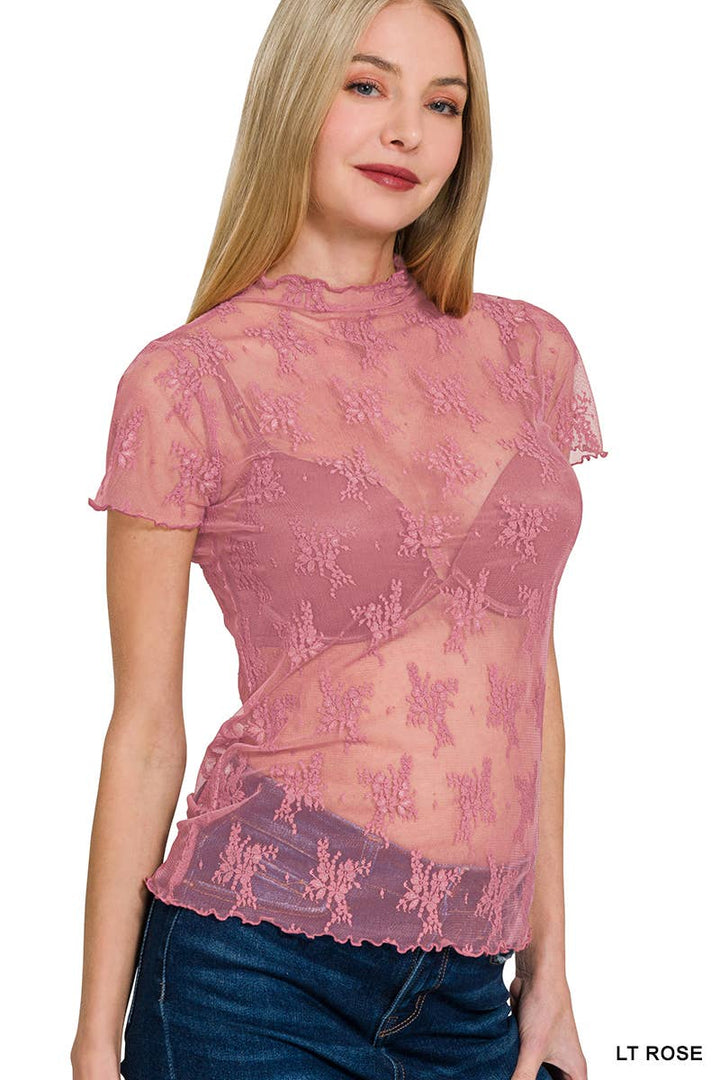 Navy Lace Sheer Long Sleeve
