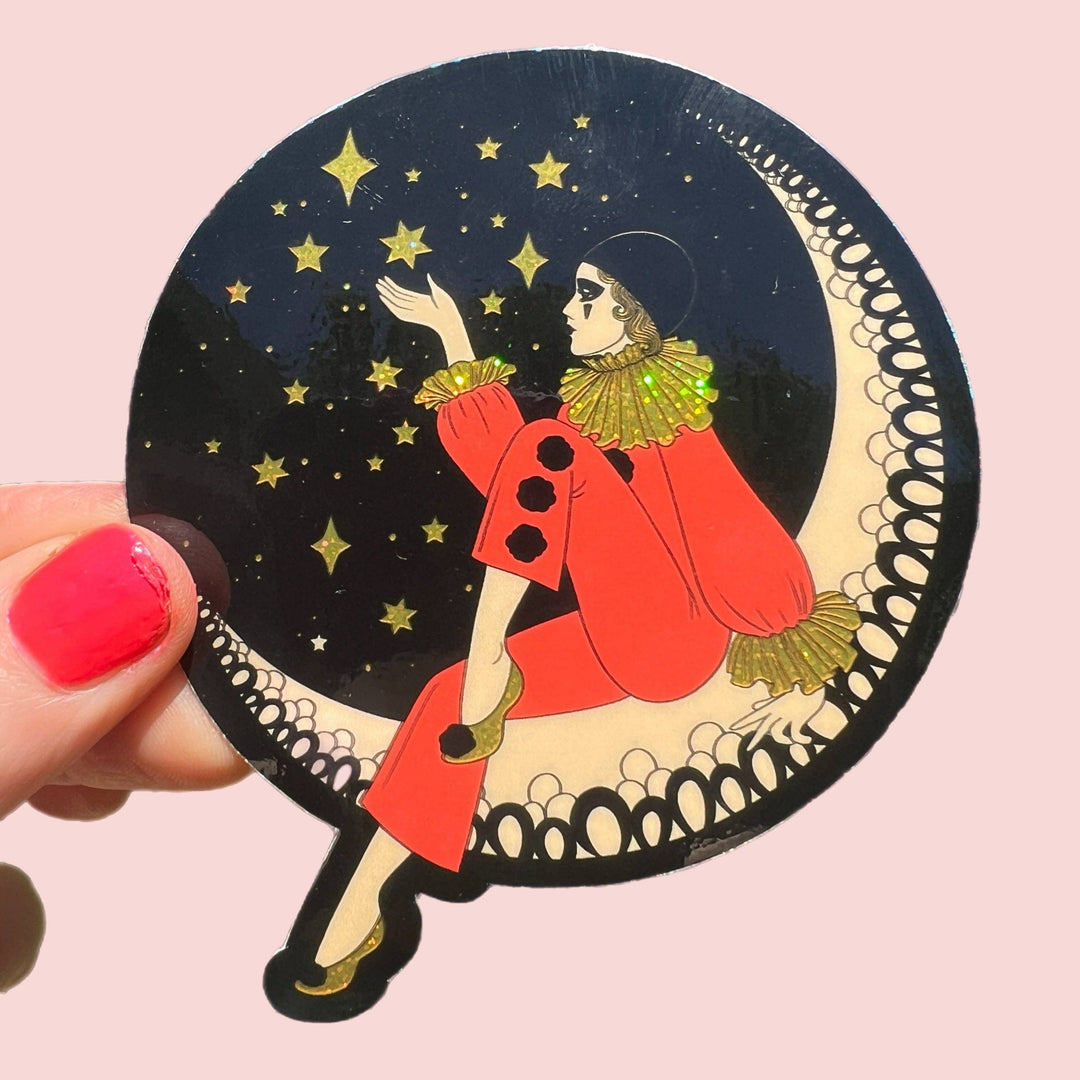 Pierrot Clown on the Moon Sticker