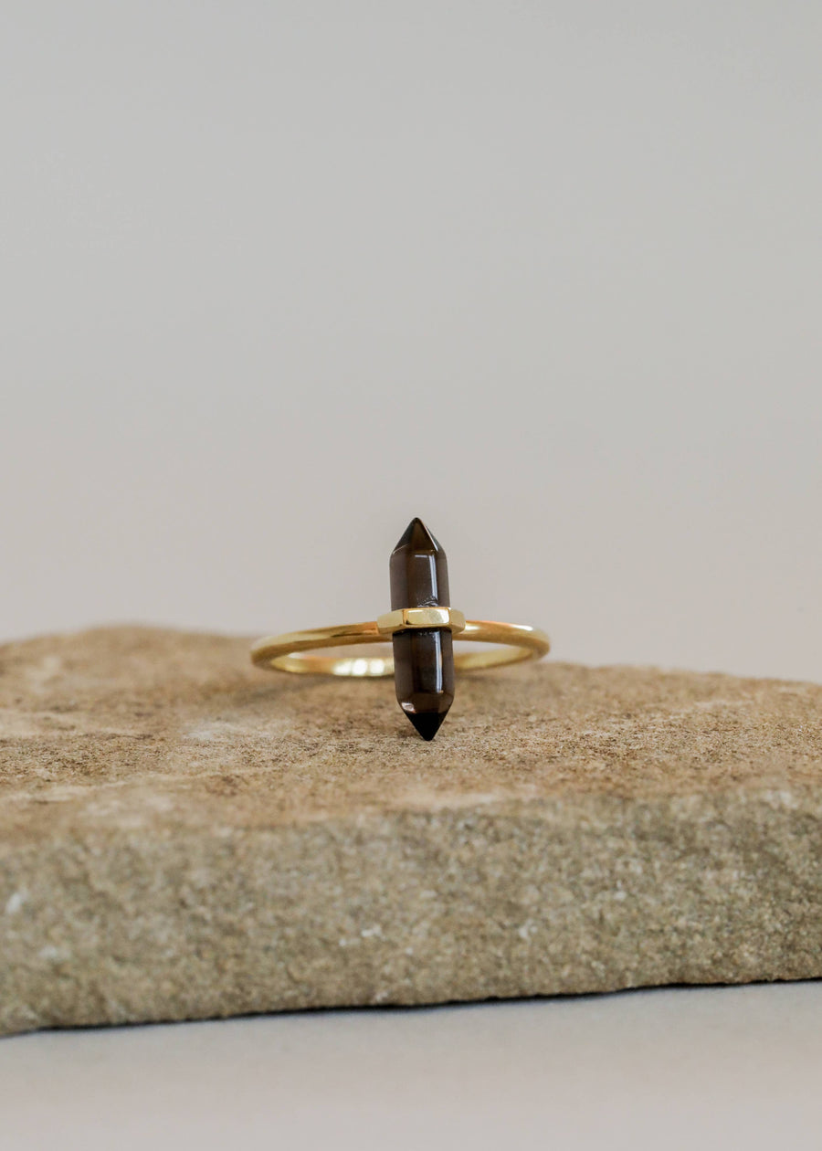 Gold Rings - Smoky Quartz Point