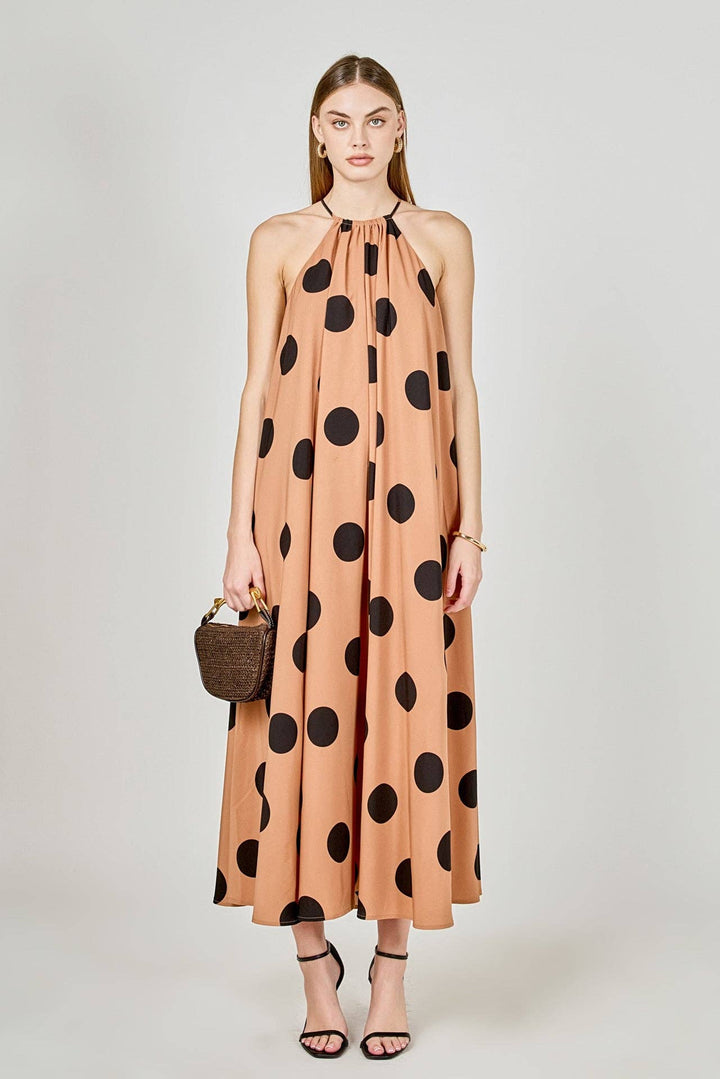 Polka Dot Halter Neck Maxi Dress