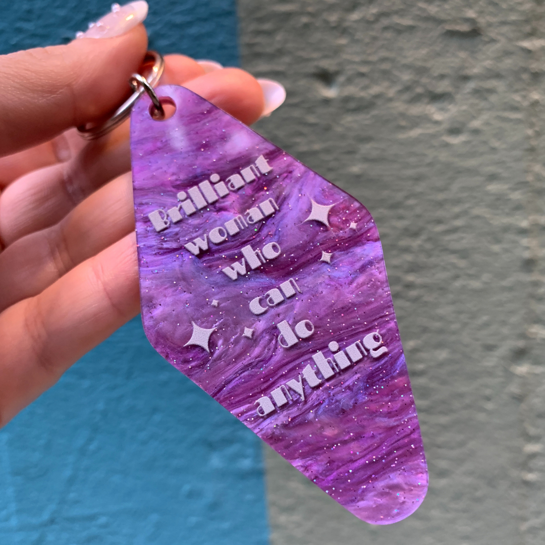 Brilliant Woman Who Can Do Anything Purple Marble Keychain