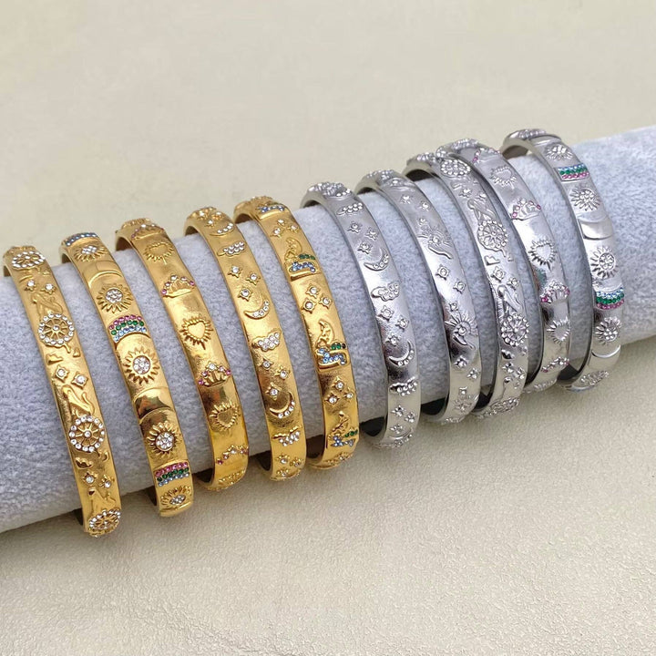 Tarot Style 18K Gold Plated S.Steel Cuff Bangle - FGS/MS