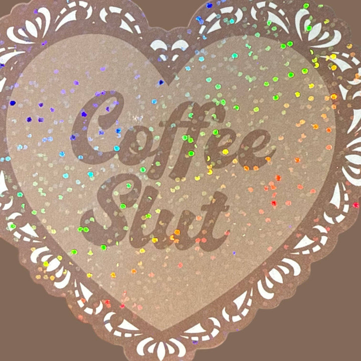 Coffee Slut Lace Heart Glitter Sticker