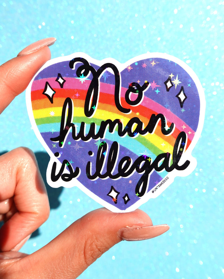 No Human Is Illegal Rainbow Heart Sticker