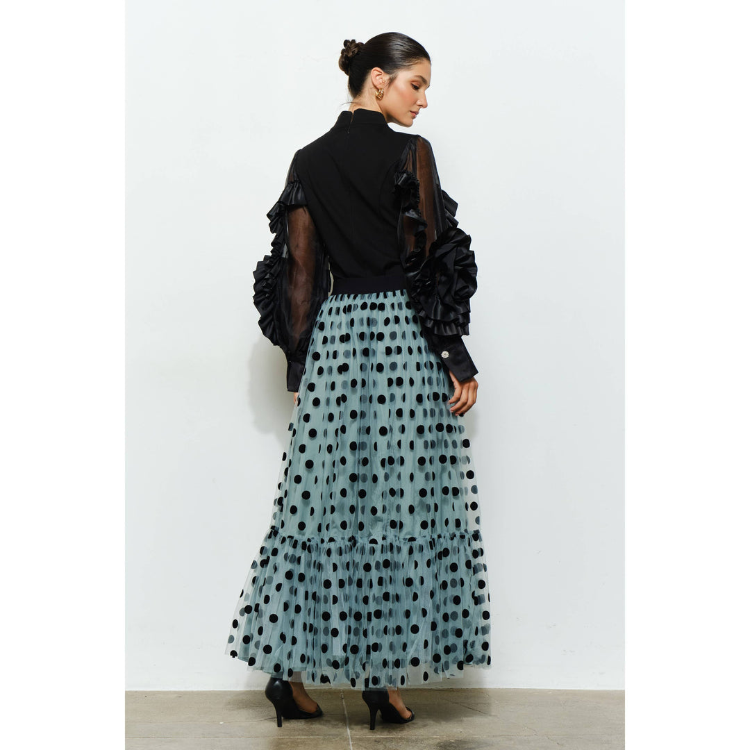Polka Dot Tulle Tiered Maxi Skirt