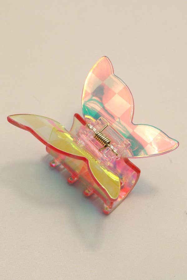Holographic Checker Butterfly Hair Claw Clip