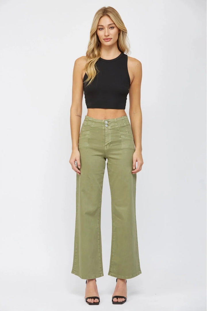 Olive Super High Wide Leg Pants