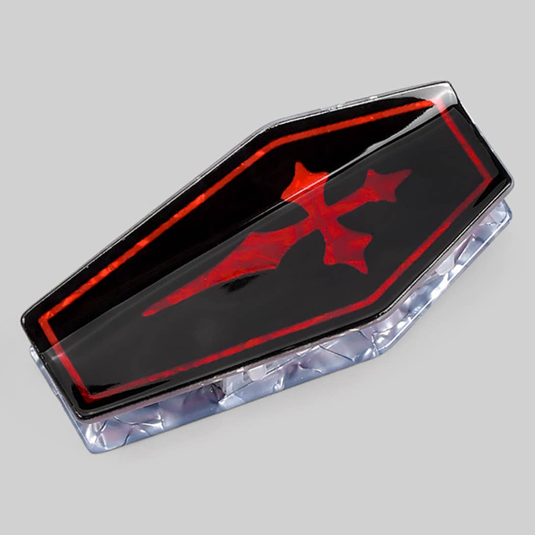 MARBLED ACRYLIC GOTHIC CROSS COFFIN HAIR CLIP