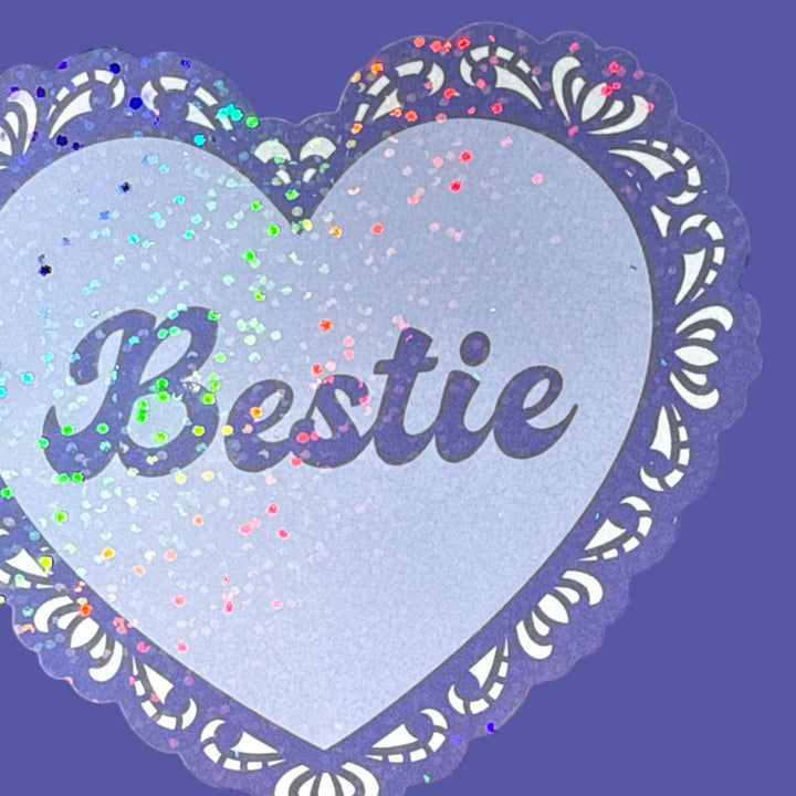 Bestie Lace Heart Glitter Sticker