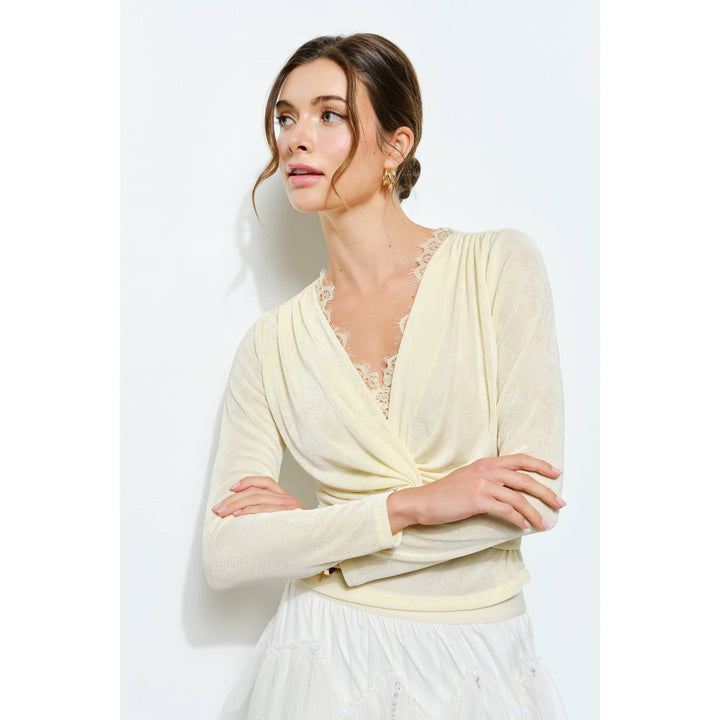 Velvet Twist-Front Long Sleeve Top