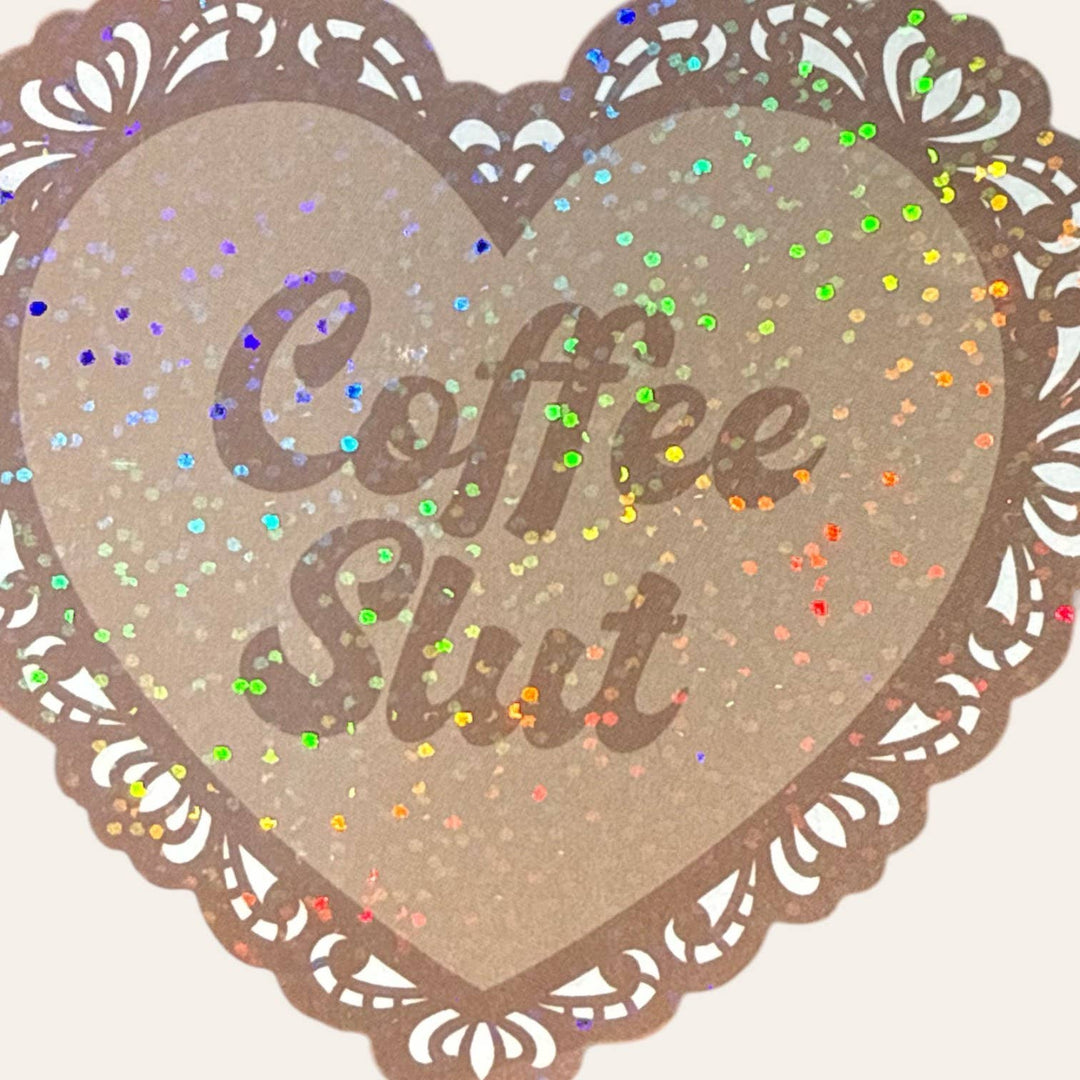 Coffee Slut Lace Heart Glitter Sticker