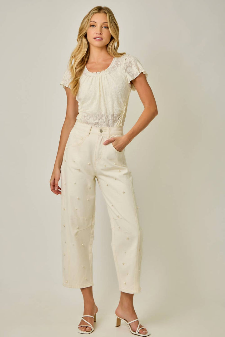 Pearl Embellished Barrel Jeans