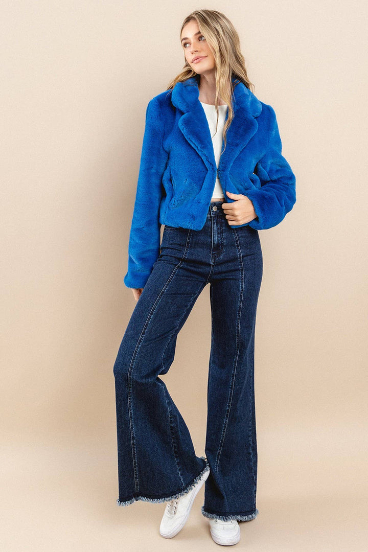 Royal Blue Ultra Soft Plush Fur Cropped Jacket