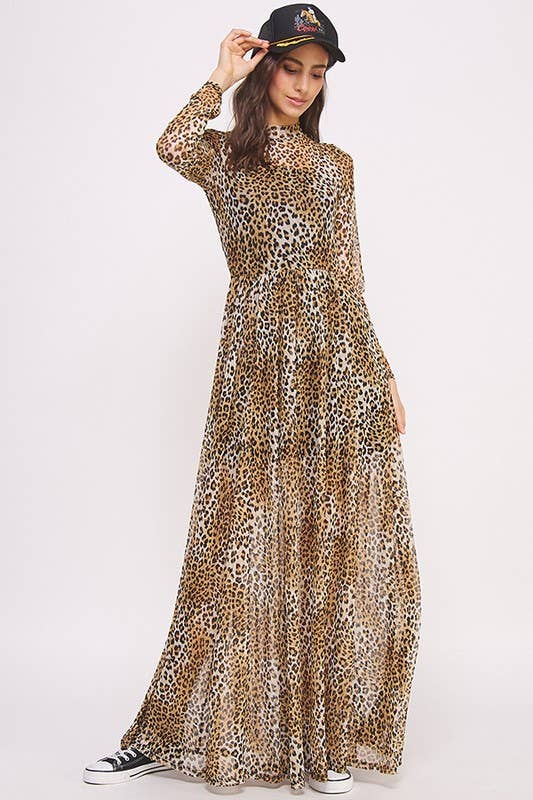 Cheetah Mesh Maxi Dress