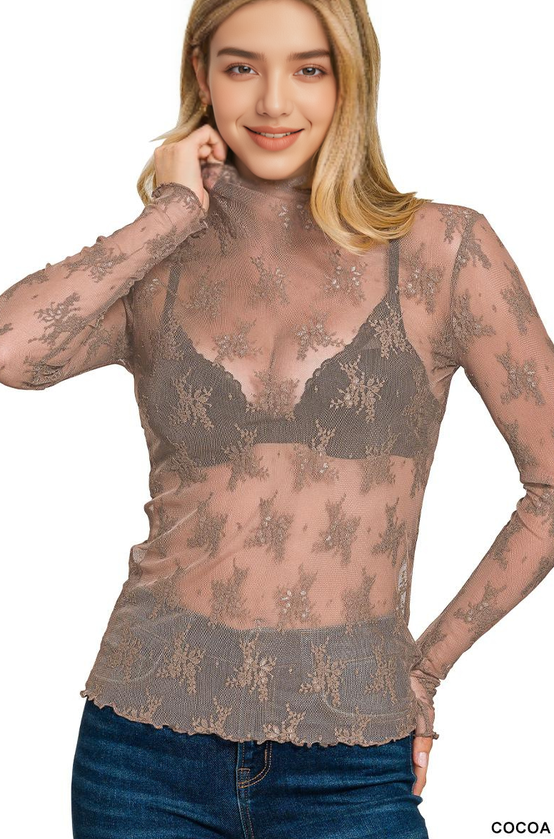 Navy Lace Sheer Long Sleeve
