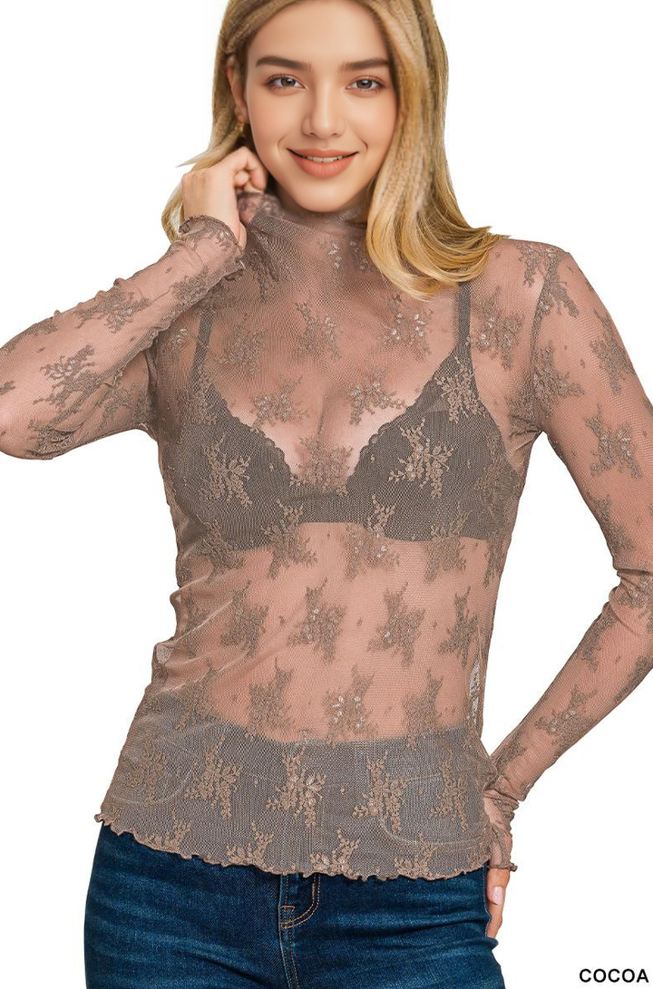 Navy Lace Sheer Long Sleeve