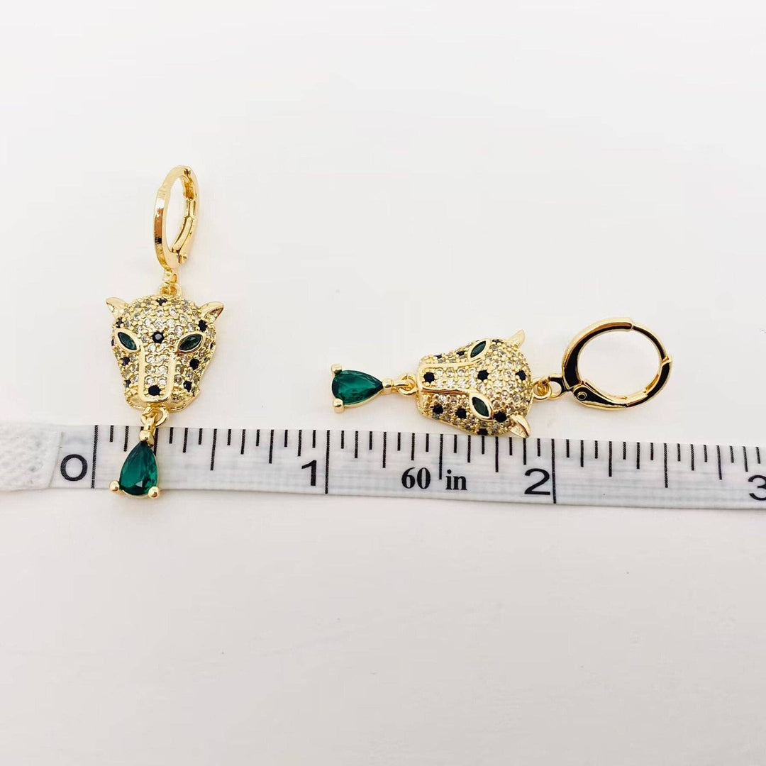 Green Eye Leopard Huggie Earrings
