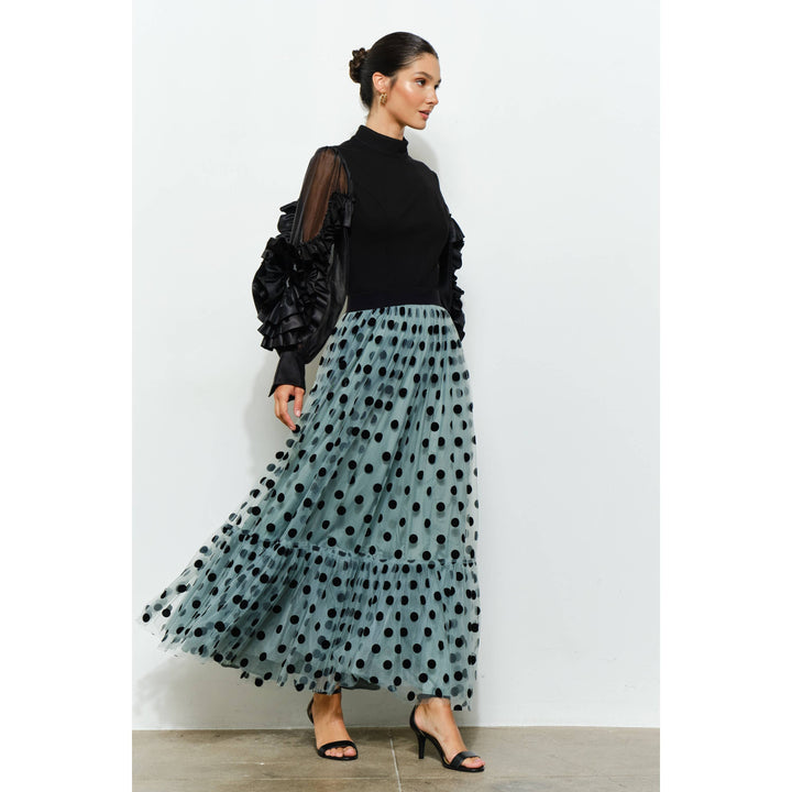 Polka Dot Tulle Tiered Maxi Skirt