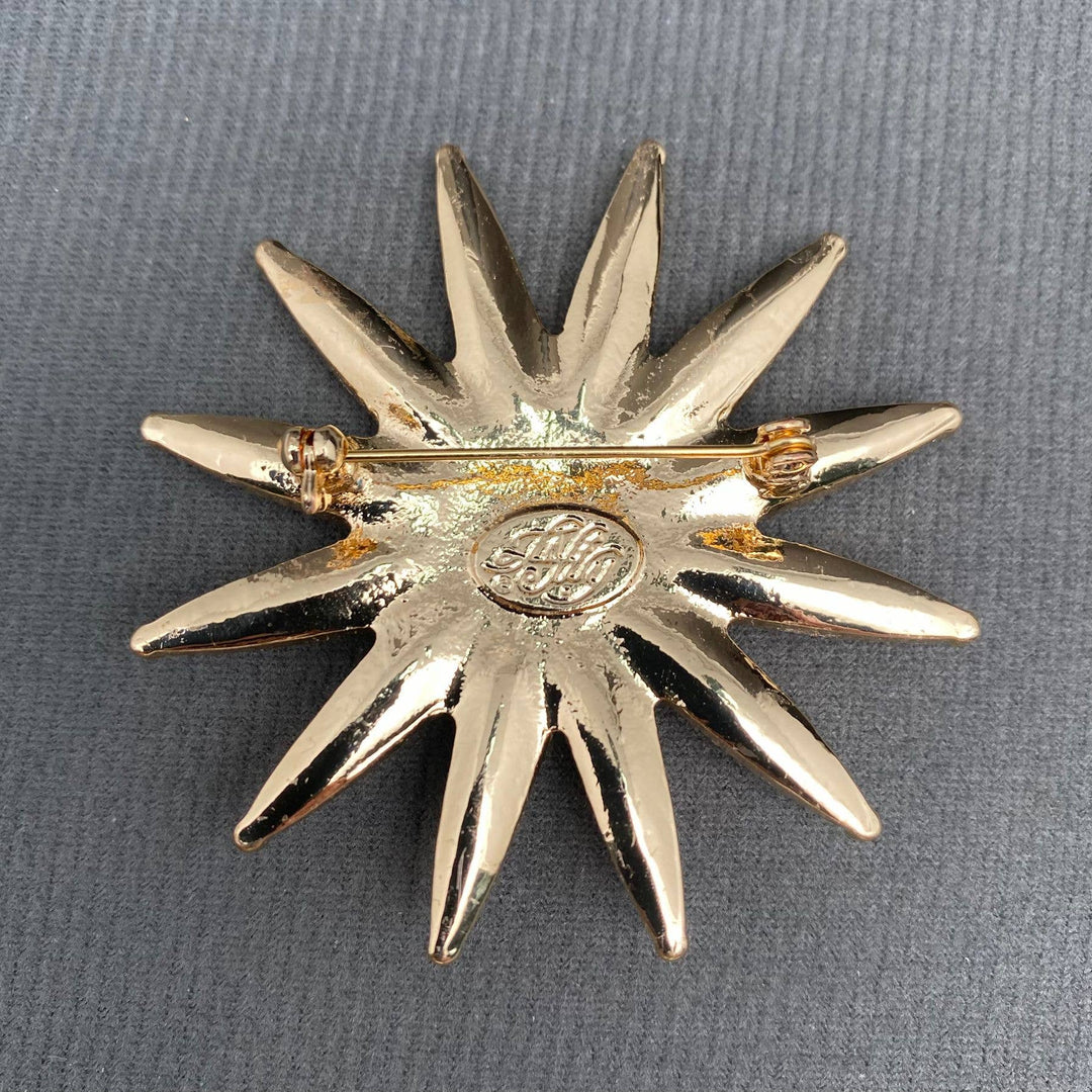 Gold Rhinestone Sun Brooch