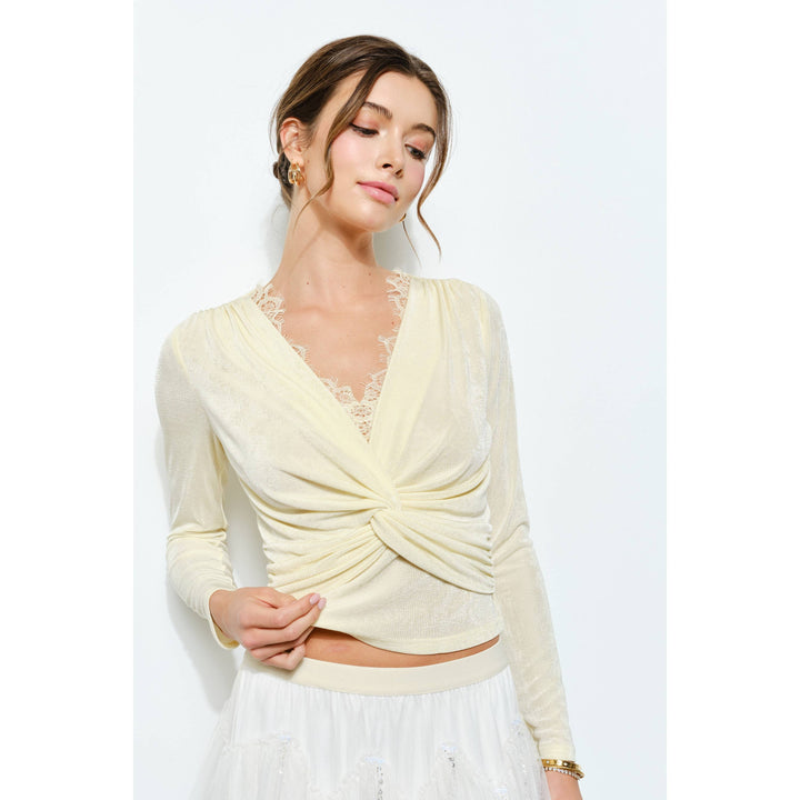 Velvet Twist-Front Long Sleeve Top