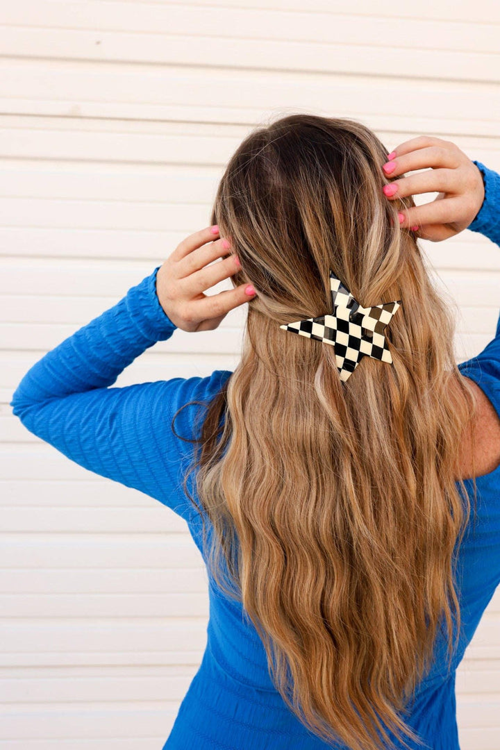 CHECKERED STAR XL BARRETTE - For the love, LV