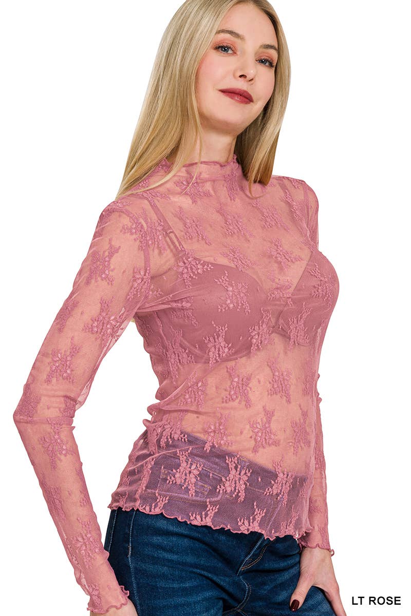 Navy Lace Sheer Long Sleeve