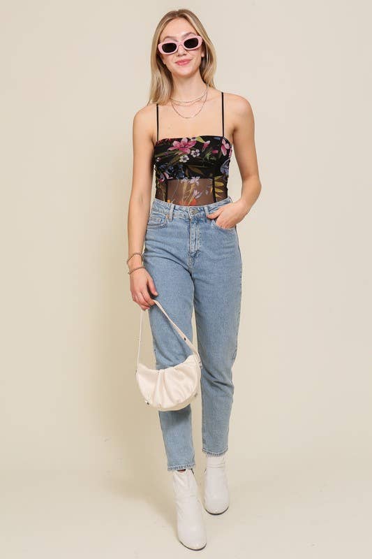 Floral Mesh Corset Bodysuit