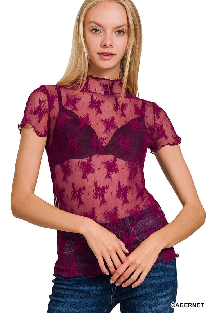Navy Lace Sheer Long Sleeve