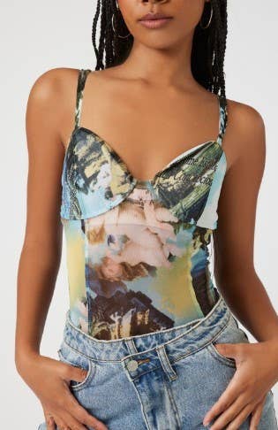 Angelic Print Mesh Bodysuit