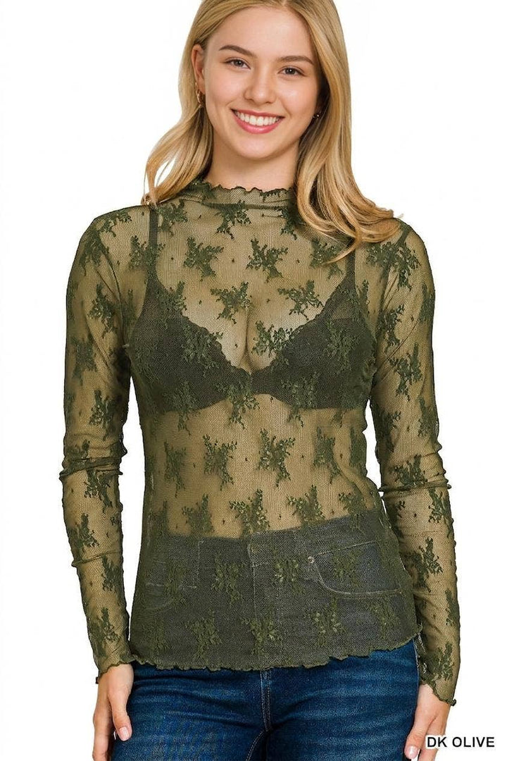 Black Lace Sheer Long Sleeve