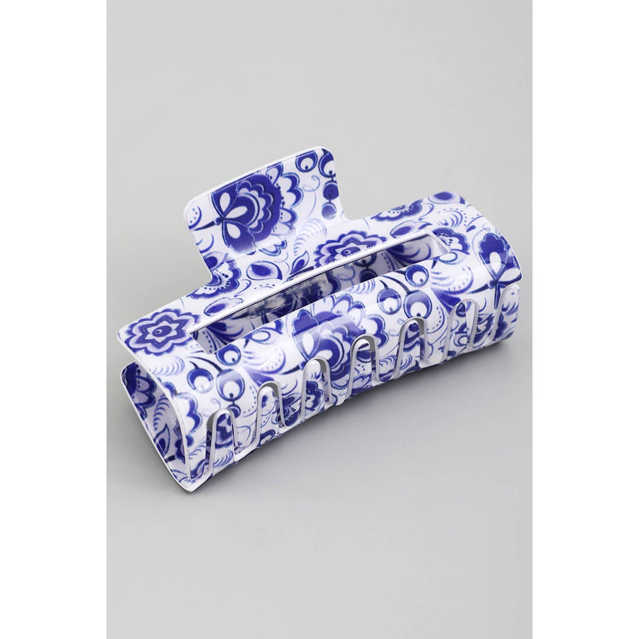 Floral porcelain print rectangle hair clip from For The Love LV boutique