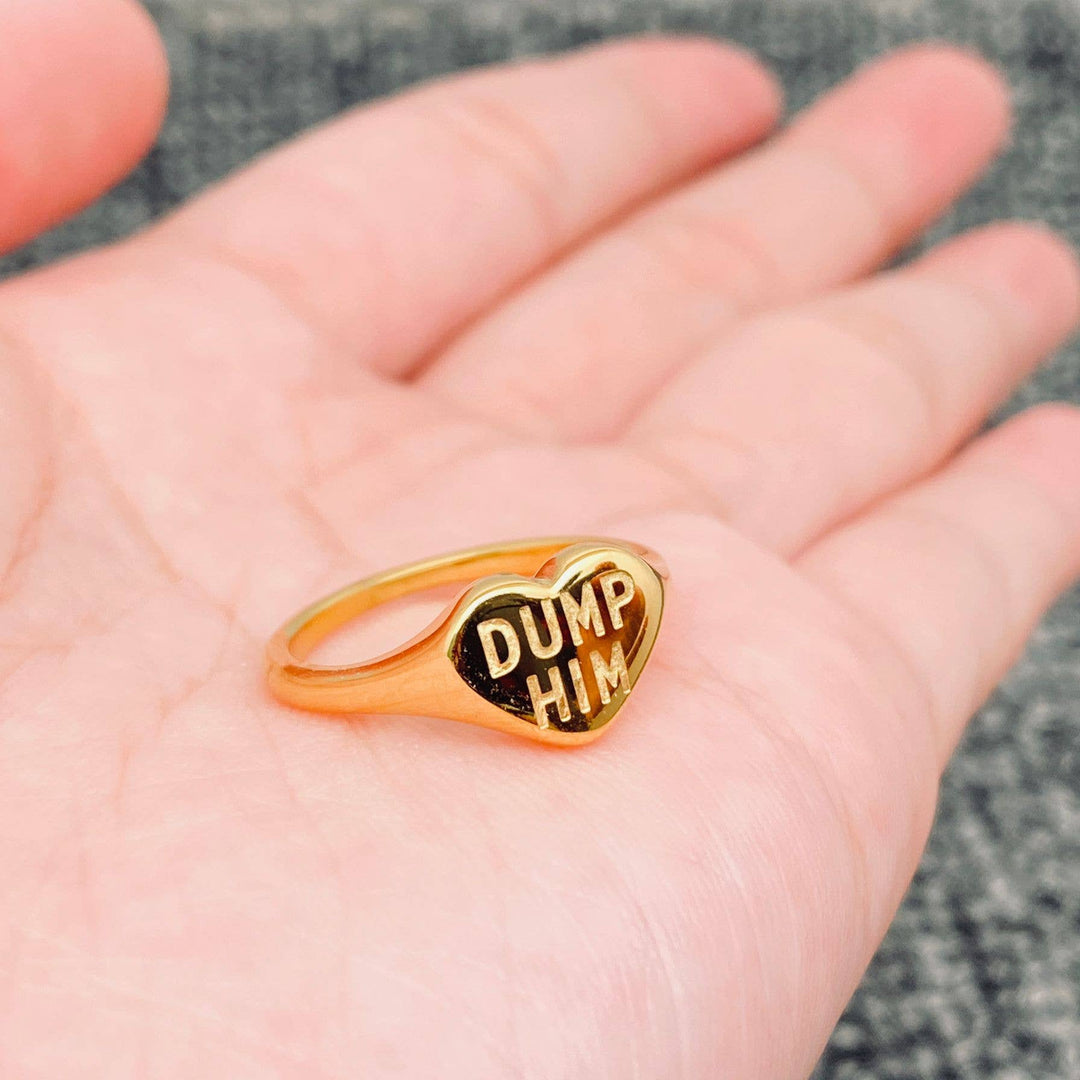 'DUMP HIM' 18K Gold Plated Stainless Steel Heart Ring
