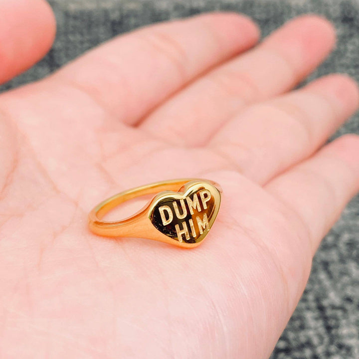 'DUMP HIM' 18K Gold Plated Stainless Steel Heart Ring