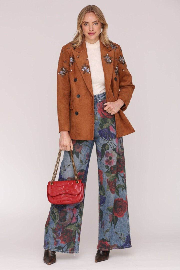 Embellished faux suede blazer for women with decorative detailing from For the Love LV