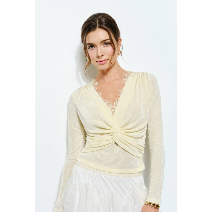 Velvet Twist-Front Long Sleeve Top