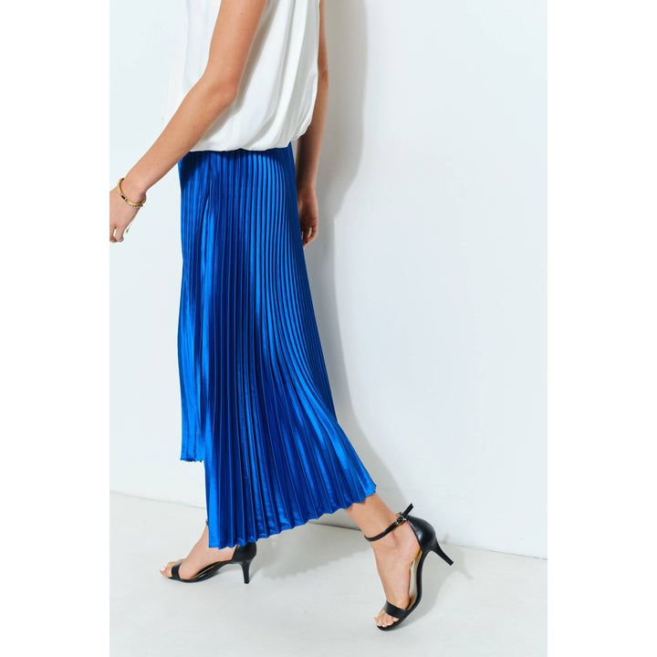 High Waist Satin Pleated Long Skirt
