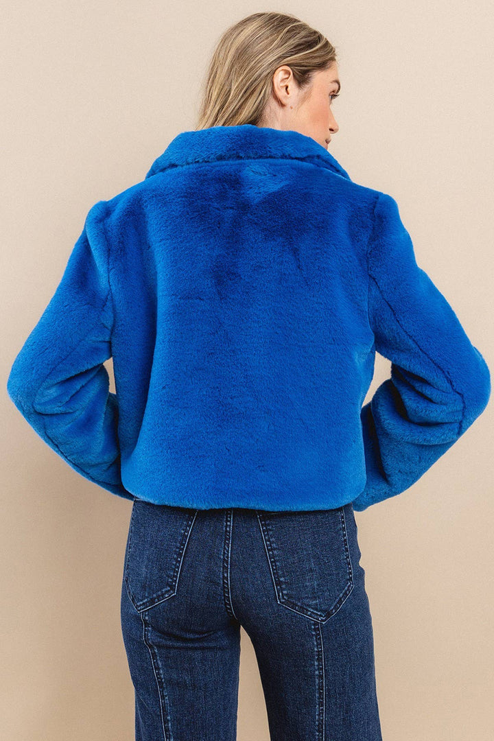 Royal Blue Ultra Soft Plush Fur Cropped Jacket