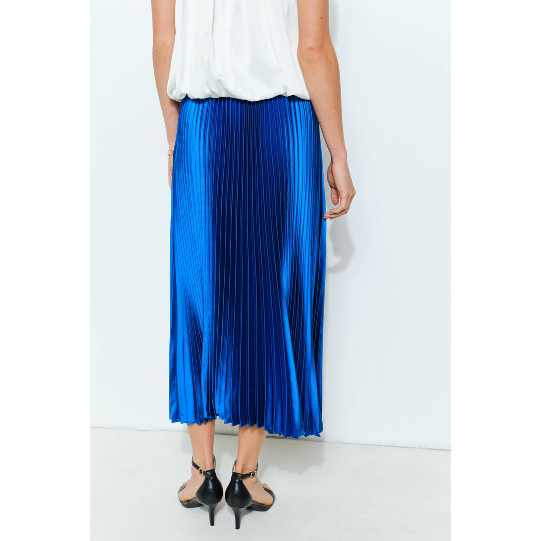 High Waist Satin Pleated Long Skirt