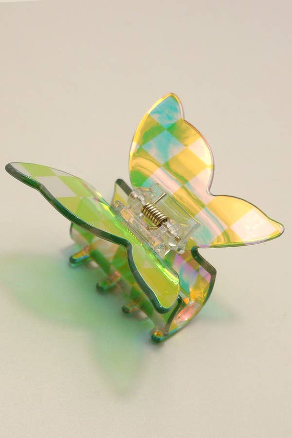 Holographic Checker Butterfly Hair Claw Clip
