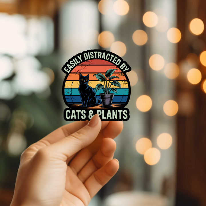 Easily Distracted By Cats & Plants Sticker