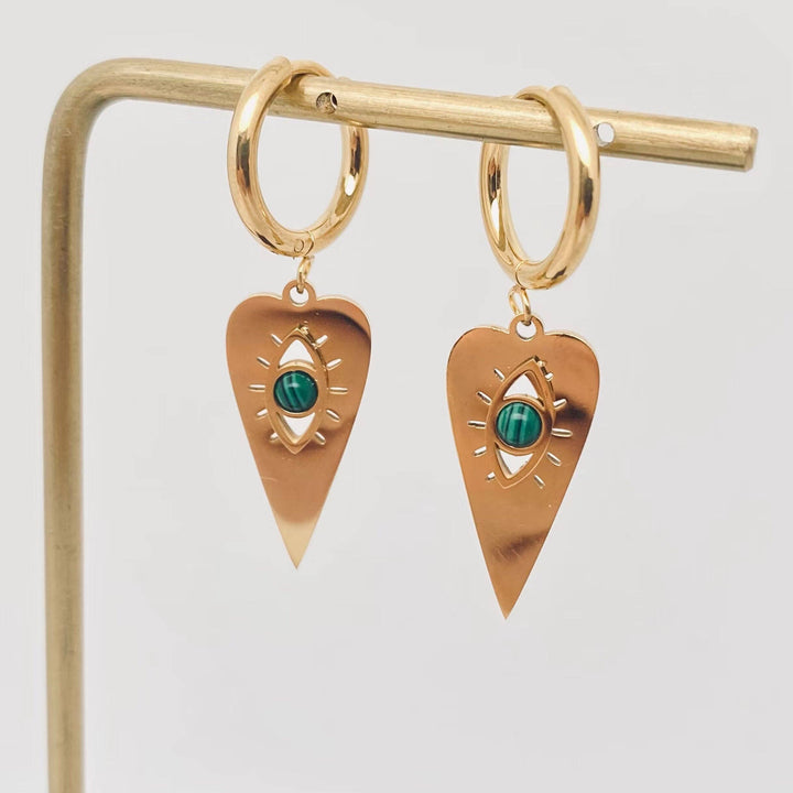 Inlaid Malachite Eyes Heart Earrings