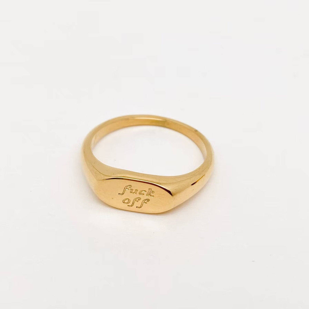 "fuck off"18K Gold Plated Stainless Steel Ring