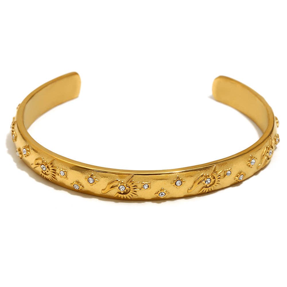 Tarot Style 18K Gold Plated S.Steel Cuff Bangle - FGS/MS