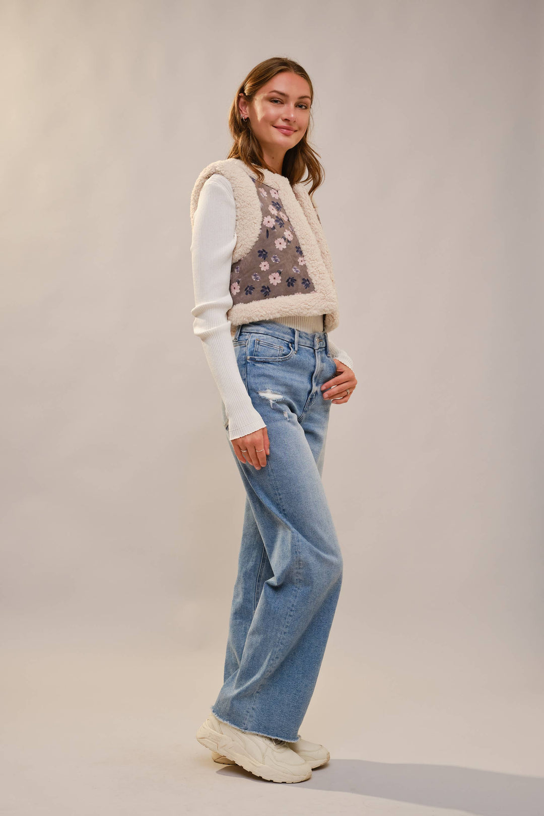 Sherpa Flower Suede Vest