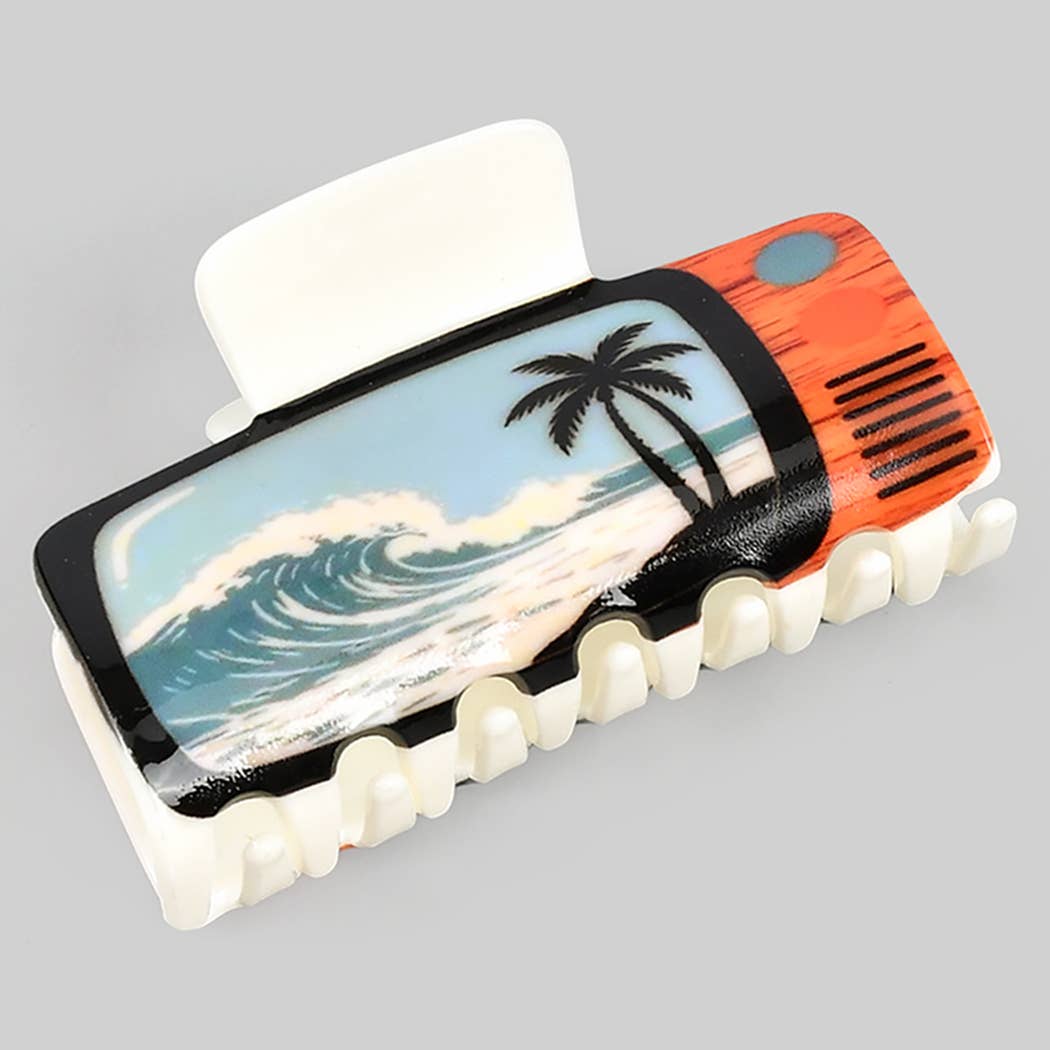 RETRO TV BEACH SURF ACRYLIC HAIR CLIP