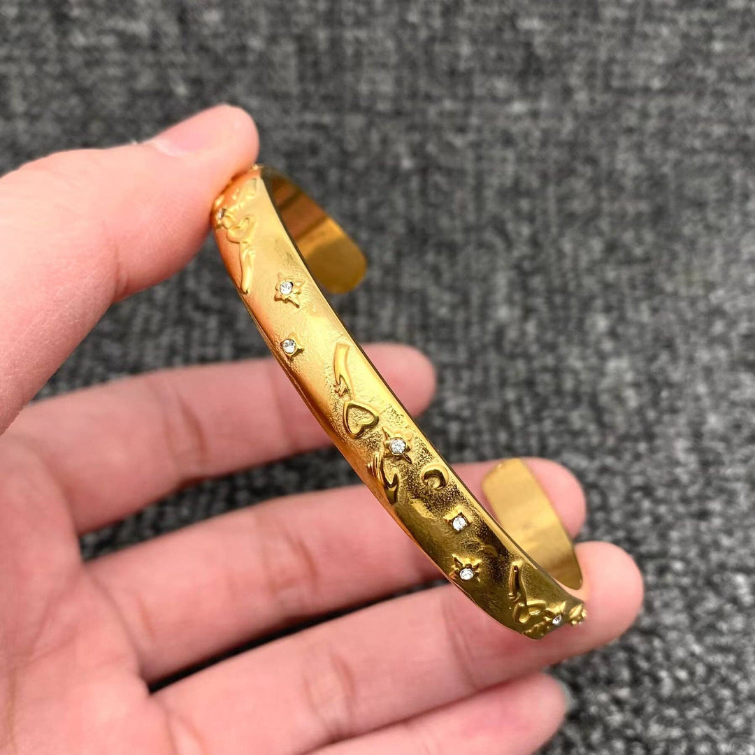 Tarot Style 18K Gold Plated S.Steel Cuff Bangle - FGS/MS